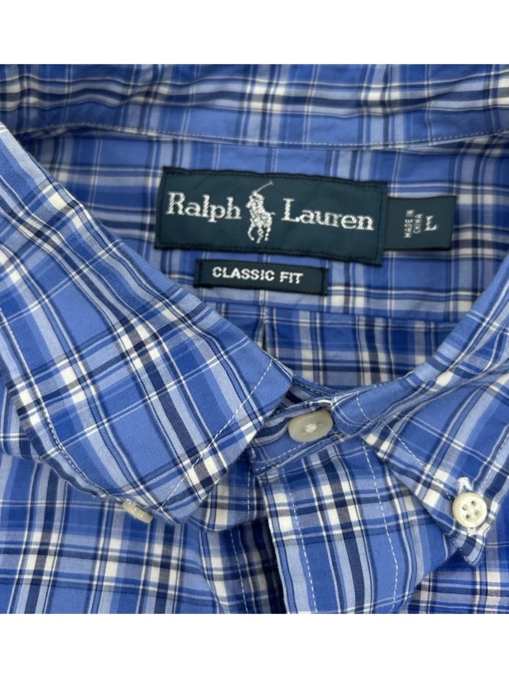 Ralph Lauren Blue and White Plaid Button-Down Shirt